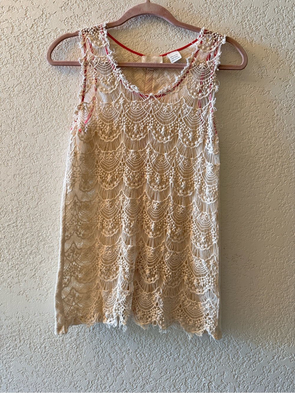 MISS ME Y2K Crochet Floral Lace Boho Cream Tank Top‎ 100 % Cotton Women’s Sz Med